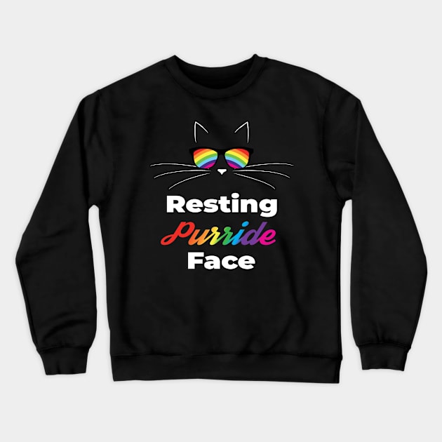 Resting Purride Face Gay Pride Cat Face With Rainbow Sunglasses Crewneck Sweatshirt by glintintheeye